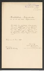 k.k. naturhistorisches Hofmuseum, Intendanzakten 1885-1896 (Hauer), Aktenzahl Z.415.d/1891, Seite 1